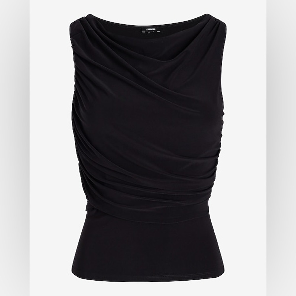 Express Black Crew Neck Draped Front Tank – Size L